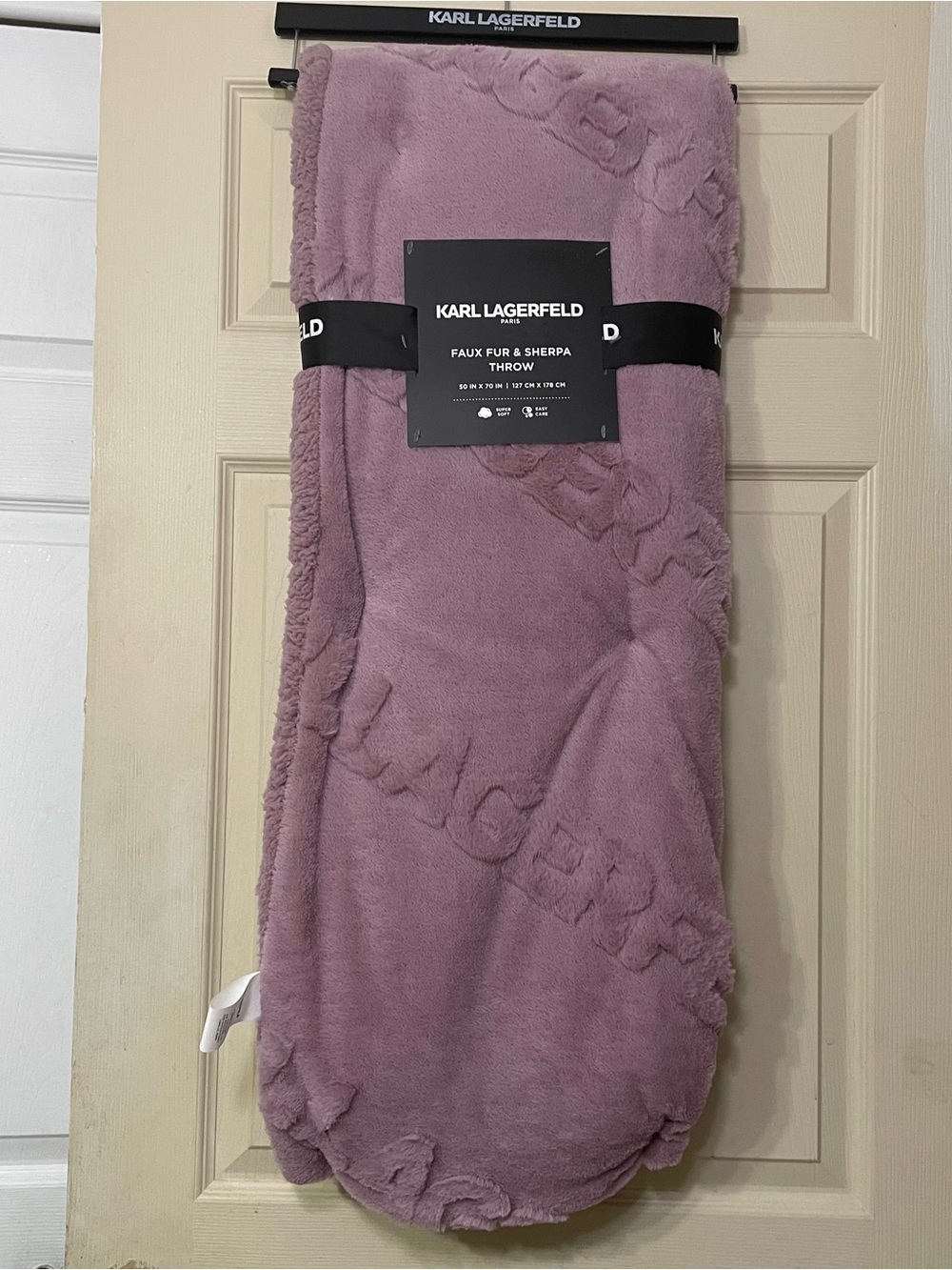 Karl Lagerfeld Paris Faux Fur & Sherpa Throw Blanket